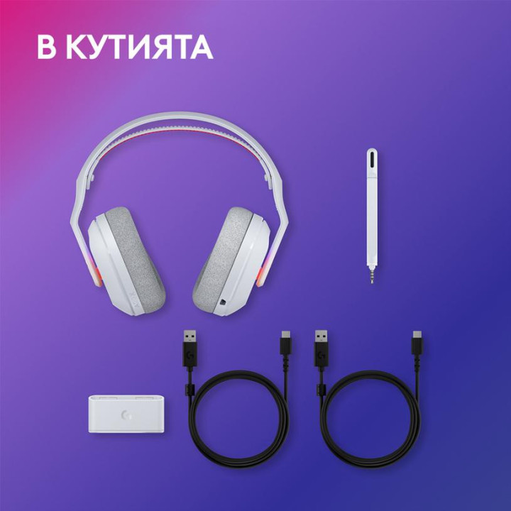 Геймърски безжични слушалки Logitech ASTRO A20 X Lightspeed, USB/Bluetooth, 20Hz-20kHz, микрофон, RGB Lightsync, бял - 939-00225
