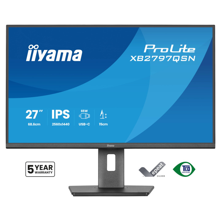 Монитор IIYAMA XB2797QSN-B1, 27" QHD IPS, 2560x1440, 75Hz, USB-C Docking 65W, VESA - 1