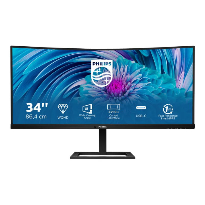 Монитор Philips 346E2CUAE, 34" WQHD VA Curved 100Hz, USB-C 65W, Speakers - 346E2CUAE/00 - 1