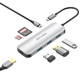Докинг станция Vention Type-C TOJHB, HDMI, 3x USB 3.0, USB-C PD 100W, SD/TF - TOJHB - 1