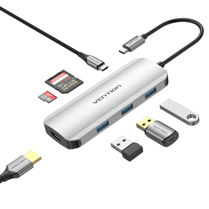 Докинг станция Vention Type-C TOJHB, HDMI, 3x USB 3.0, USB-C PD 100W, SD/TF - TOJHB - 1