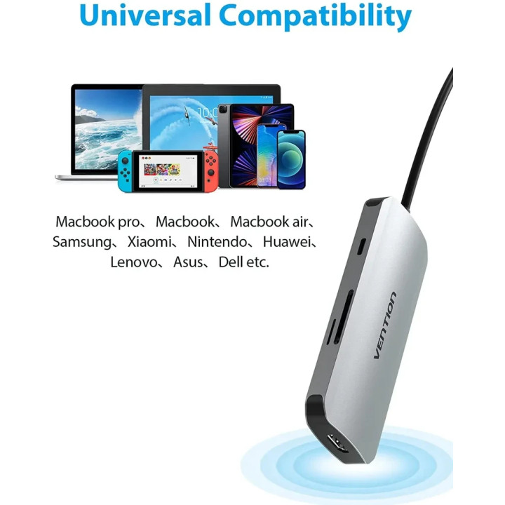 Докинг станция Vention Type-C TOJHB, HDMI, 3x USB 3.0, USB-C PD 100W, SD/TF - TOJHB - 3