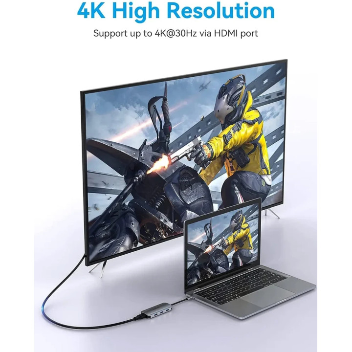 Докинг станция Vention Type-C TOJHB, HDMI, 3x USB 3.0, USB-C PD 100W, SD/TF - TOJHB - 6