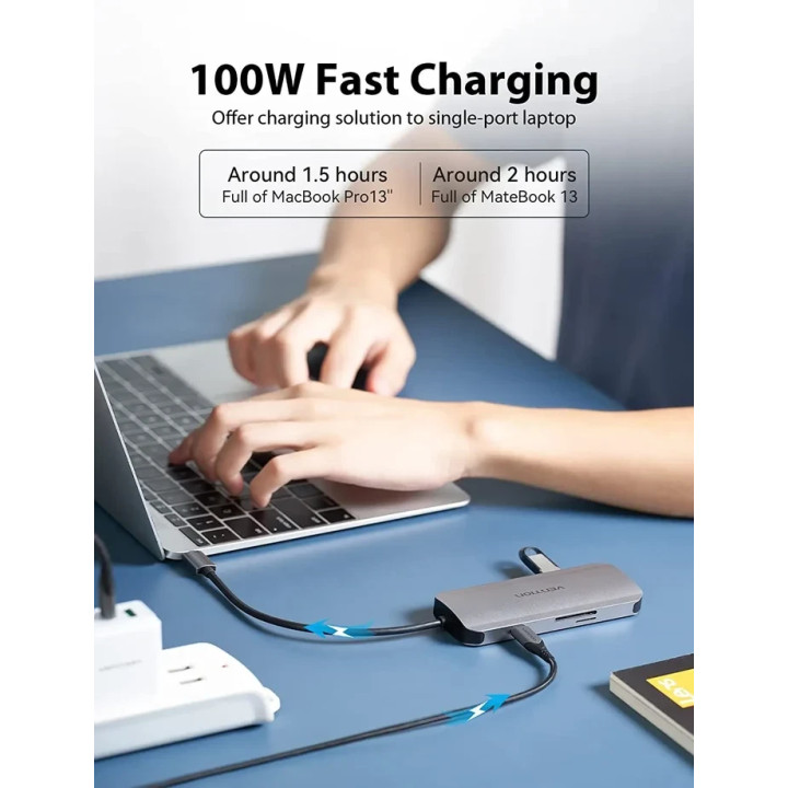 Докинг станция Vention Type-C TOJHB, HDMI, 3x USB 3.0, USB-C PD 100W, SD/TF - TOJHB - 7