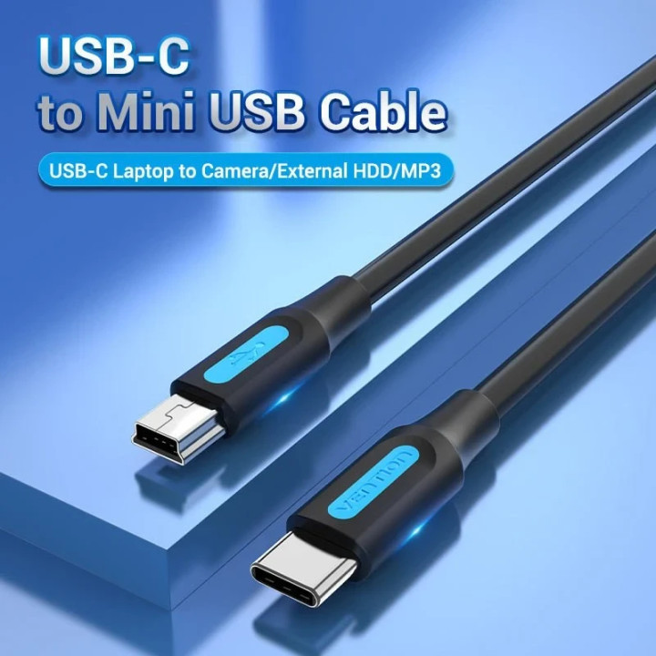 Кабел Vention USB 2.0 Type-C (м) към Mini USB 5pin (м), 0.5m, екраниран - COWBD - 2