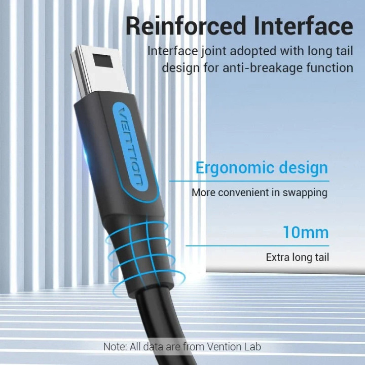 Кабел Vention USB 2.0 Type-C (м) към Mini USB 5pin (м), 0.5m, екраниран - COWBD - 9