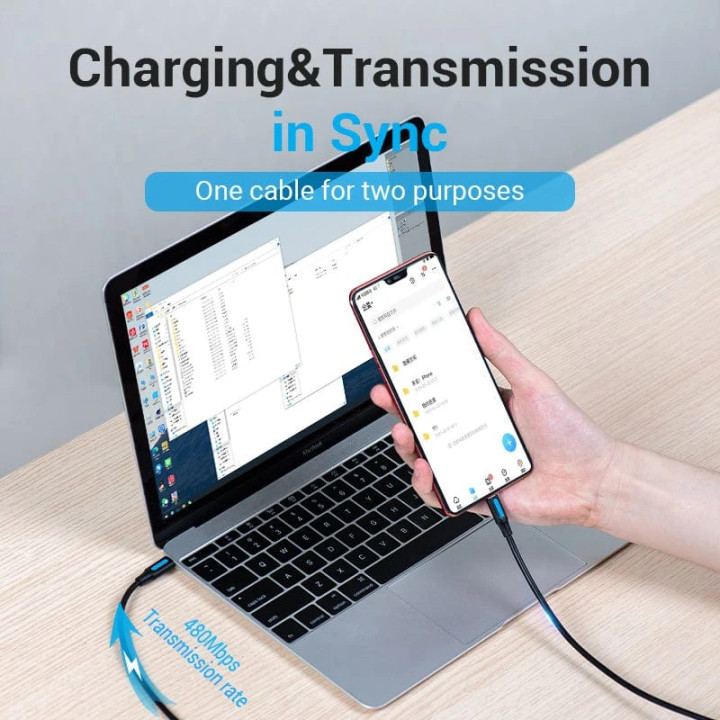 Кабел Vention USB 2.0 Type-C (M) към Micro USB (M), 0.5m, екраниран, 480Mb/s - COVBD - 3