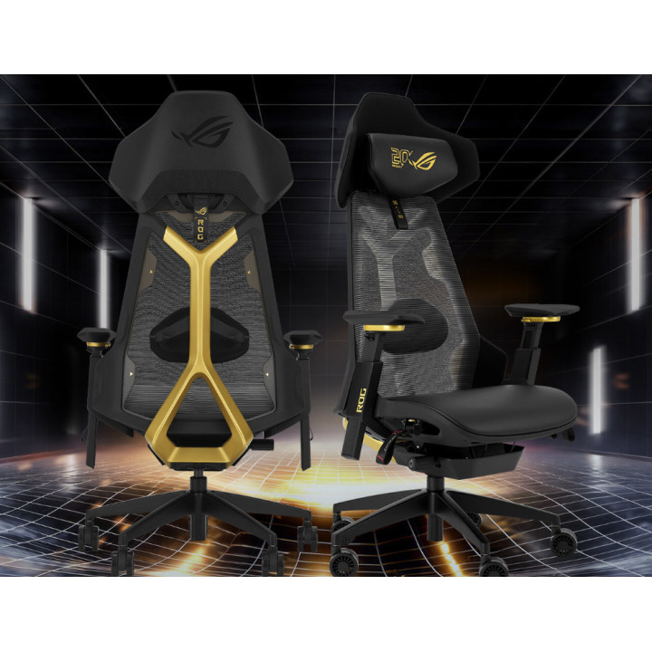 Геймърски стол ASUS ROG Destrier Ergo Edition 20, изкуствена кожа/текстил, регулируеми подлакътници, до 150kg - 90GC02C0-MSG010 