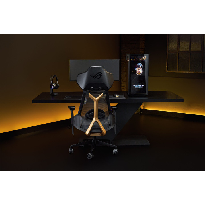 Геймърски стол ASUS ROG Destrier Ergo Edition 20, изкуствена кожа/текстил, регулируеми подлакътници, до 150kg - 90GC02C0-MSG010 