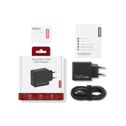 Адаптер за лаптоп Lenovo Dual 65W USB-C, 2 порта USB-C (45W + 18W), черен - G0A6065BEU - 1