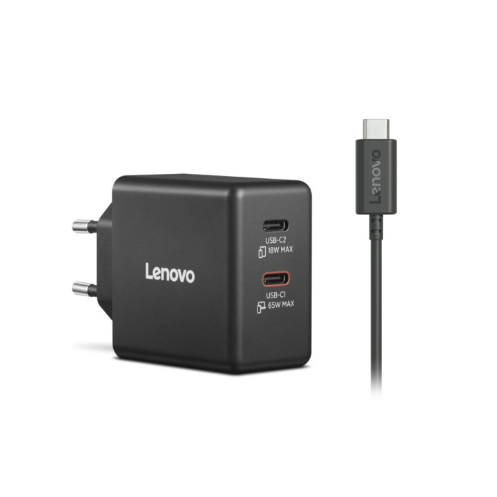 Адаптер за лаптоп Lenovo Dual 65W USB-C, 2 порта USB-C (45W + 18W), черен - G0A6065BEU - 2