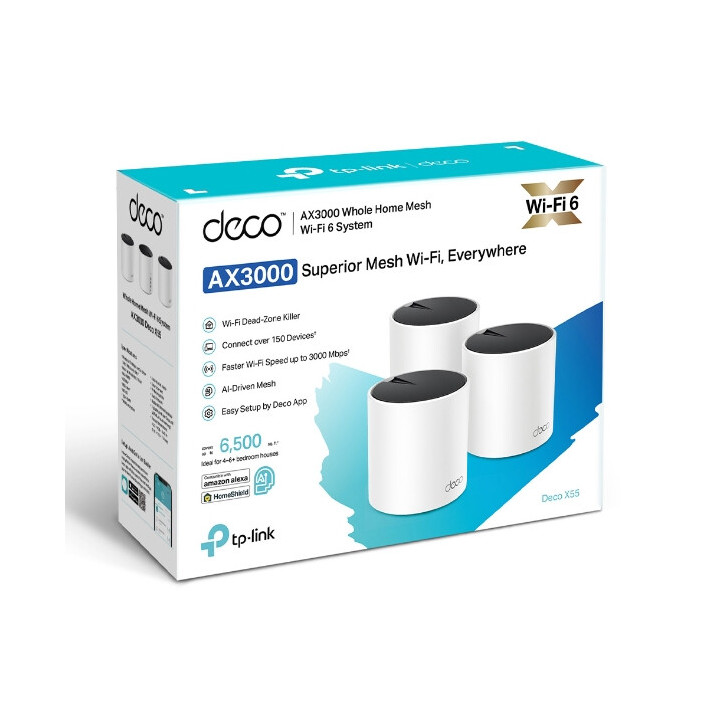 Mesh система TP-Link Deco X55, Wi-Fi 6 AX3000, Dual-Band (2.4GHz/5GHz), 3-pack - Deco X55(3-pack) - 2