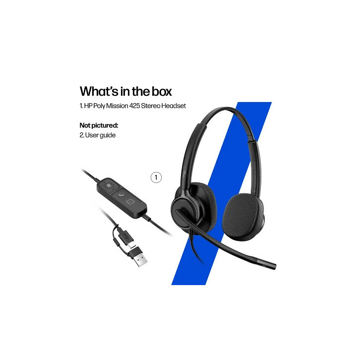 Слушалки HP Poly Mission 425, USB-C/USB-A, стерео, микрофон с AI шумопотискане, Microsoft Teams сертифициран - C01B6AA#AC3 - 6