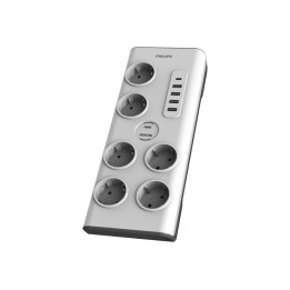 Разклонител Philips SPN7060WA, 6 гнезда, 5 USB порта (4x USB-A 25W + 1x USB-C 15W), защита 900J, 2m кабел - SPN7060WA/58 - 1