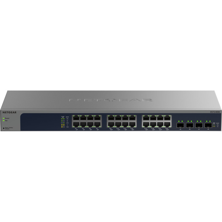 Мрежов суич NETGEAR XS724EM, 24-port 10G Multi-Gigabit Smart Managed, 24x 100M/1G/2.5G/5G/10GBase-T + 4x 10G SFP+ - XS724EM-200E