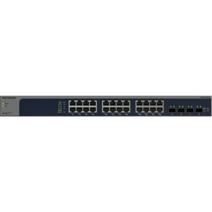 Мрежов суич NETGEAR XS724EM, 24-port 10G Multi-Gigabit Smart Managed, 24x 100M/1G/2.5G/5G/10GBase-T + 4x 10G SFP+ - XS724EM-200E