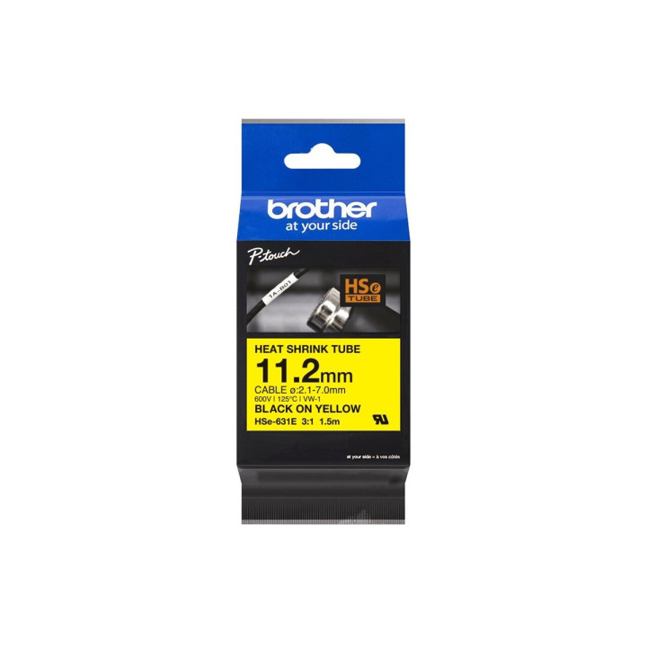 Термосвиваема лента Brother, 11.2mm x 1.5m, черен текст/жълт фон - HSE631E - 2