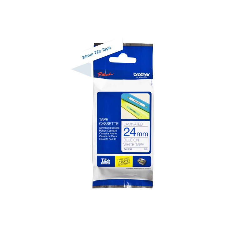 Лента Brother P-Touch TZE, 24mm x 8m, синьо върху бяло - TZE253 - 2