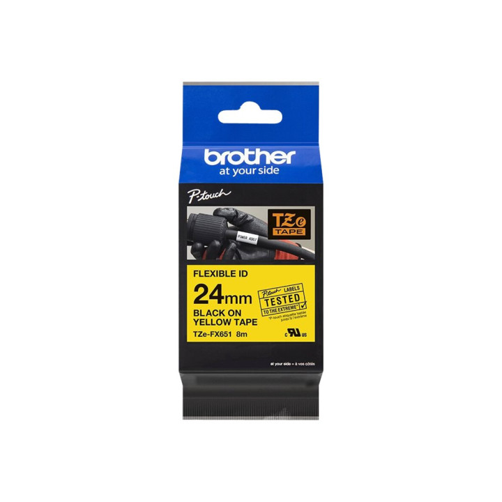 Лента Brother P-Touch TZE-FX651, 24mm x 8m, черно върху жълто - TZEFX651 - 1