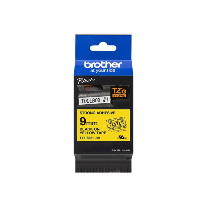 Ламинирана лента Brother P-Touch TZE-S621, 9mm x 8m, черно върху жълто,Extra Strength adhesive - TZES621 - 1