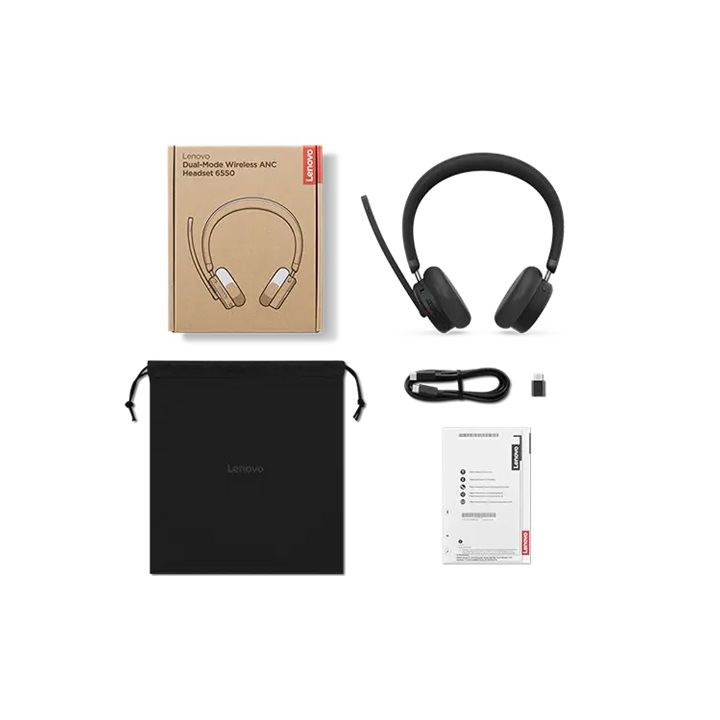 Слушалки Lenovo 6550, Bluetooth 5.3, Active Noise Cancelling, Microsoft Teams, Черни - 4XD1S19778 - 2