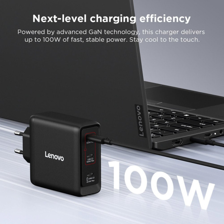 Захранване Lenovo Multi-port USB-C GaN, 100W, 3x USB-C, EU - 40AW100BEU - 3