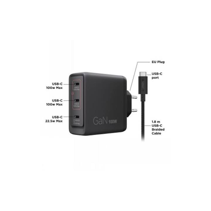 Захранване Lenovo Multi-port USB-C GaN, 100W, 3x USB-C, EU - 40AW100BEU - 4