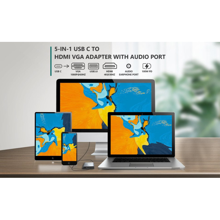 Докинг станция  VCom Type-C Power Distribution 3.0 100W - HDMI, Type-C x 1, USB3.0 - CU4511