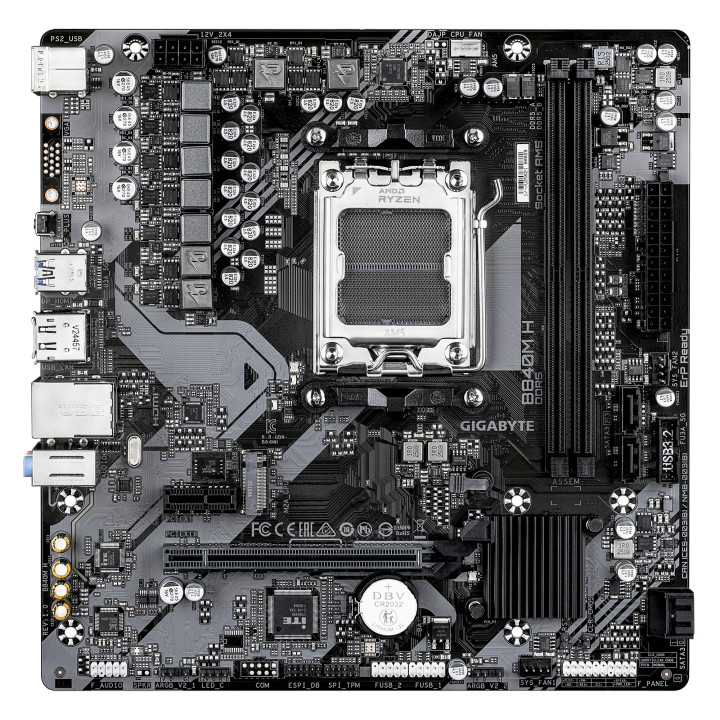 Дънна платка GIGABYTE B840M H, AM5, AMD B850, Micro ATX, 2x DDR5 до 7200MHz, 1x PCIe 4.0 x16, 1x M.2, 4x SATA - B840M H 1.0 - 2