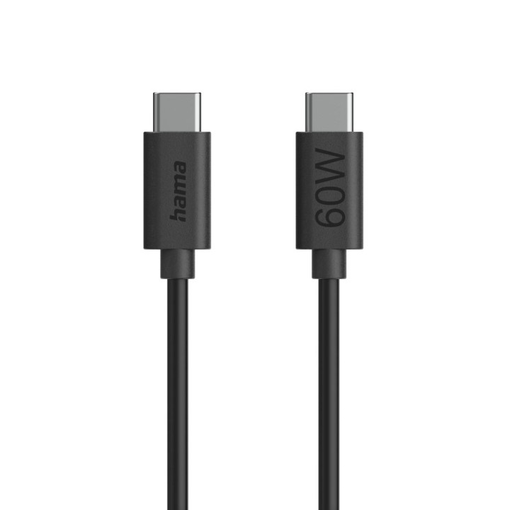 Кабел за зареждане HAMA, USB-C - USB-C, 60W, 1.2м, черен - HAMA-86446 - 1