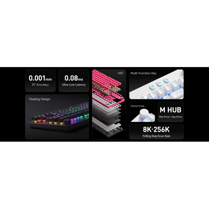 Механична геймърска клавиатура MCHOSE Mix 87 Ultra Esports, 80%, Mount Tai Magnetic Switch GT Tactile, 8000Hz, RGB, Hot-Swap, US