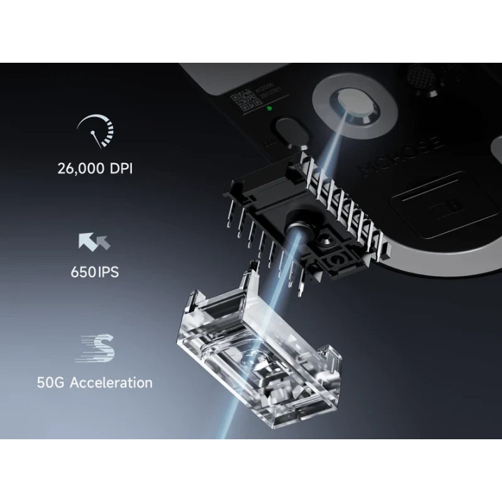 Безжична геймърска мишка MCHOSE A5 V3, 26000 dpi, PAW3395, 8000Hz, Omron Mechanical Switch, Bluetooth/USB, 56g, Черна - HW-A5V3-