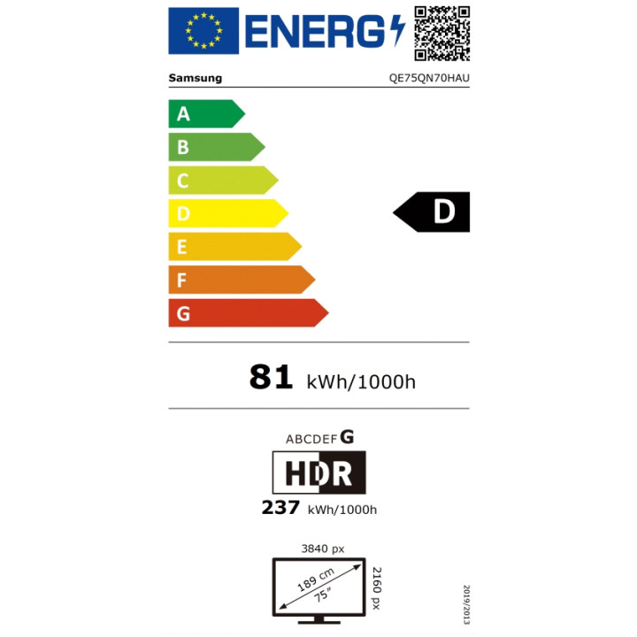 Телевизор Samsung QN70H, 75" 4K UHD QLED Quantum Mini LED, Smart Tizen, 50Hz, DVB-T2CS2, Wi-Fi, Black - QE75QN70HAUXXH - 6
