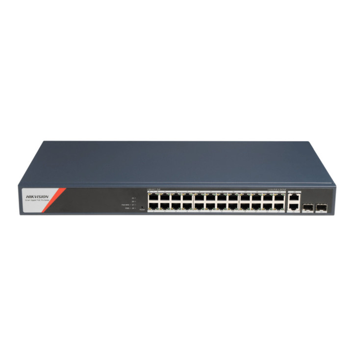 PoE суич HikVision DS-3E1528HP-SI-24P2T2F, 24x 1000Mbps PoE портове, 2x SFP, 2x Uplink, 370W, управляем (Smart) - DS-3E1528HP-SI
