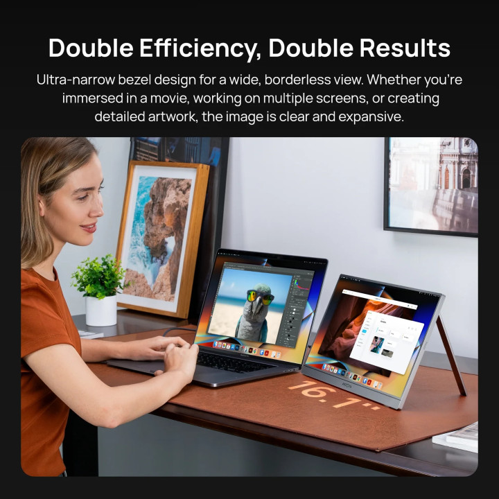 Преносим монитор Arzopa Z1C, 16.1" Full HD IPS, 60Hz, 16:9, 300 cd/m2, USB-C, Mini HDMI, Сив - ARZOPA-Z1C-GREY - 5