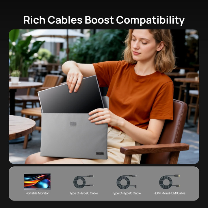 Преносим монитор Arzopa Z1C, 16.1" Full HD IPS, 60Hz, 16:9, 300 cd/m2, USB-C, Mini HDMI, Сив - ARZOPA-Z1C-GREY - 6