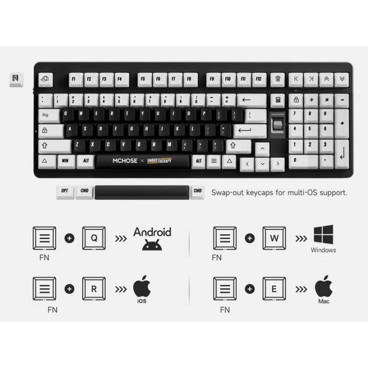 Bluetooth механична геймърска клавиатура MCHOSE UT98 Classic Therapy, 98%, безжична, Silent Peach V3 Linear, Hot-Swap, RGB, US E