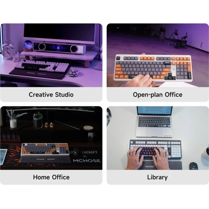 Bluetooth механична геймърска клавиатура MCHOSE UT98 Classic Therapy, 98%, безжична, Silent Peach V3 Linear, Hot-Swap, RGB, US E