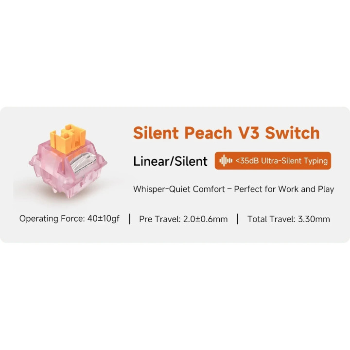 Bluetooth механична геймърска клавиатура MCHOSE UT98 Classic Therapy, 98%, безжична, Silent Peach V3 Linear, Hot-Swap, RGB, US E