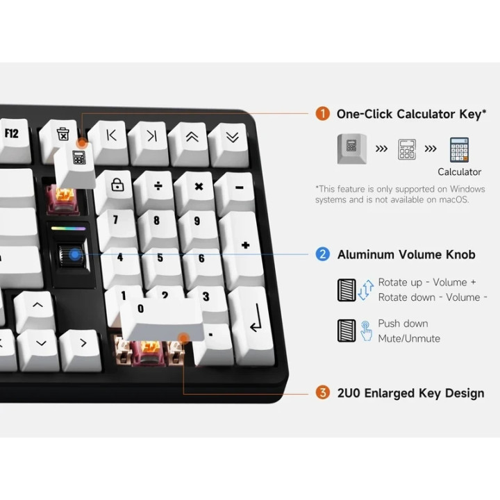 Bluetooth механична геймърска клавиатура MCHOSE UT98 Classic Therapy, 98%, безжична, Silent Peach V3 Linear, Hot-Swap, RGB, US E