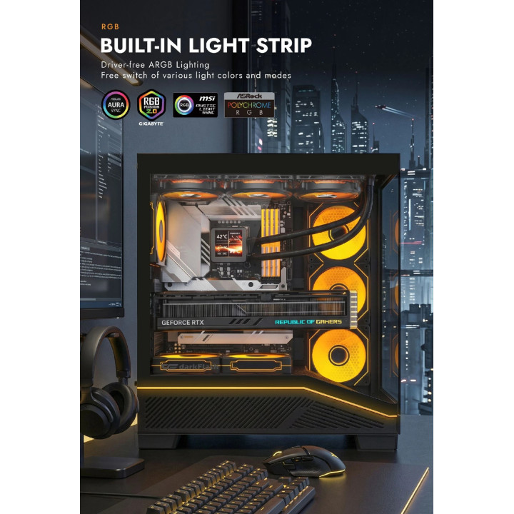 Кутия за компютър Darkflash K430, ATX Middle Tower, 6 x 120mm ARGB вентилатора, USB-C, закалено стъкло, черна - K430-6F-BK - 2