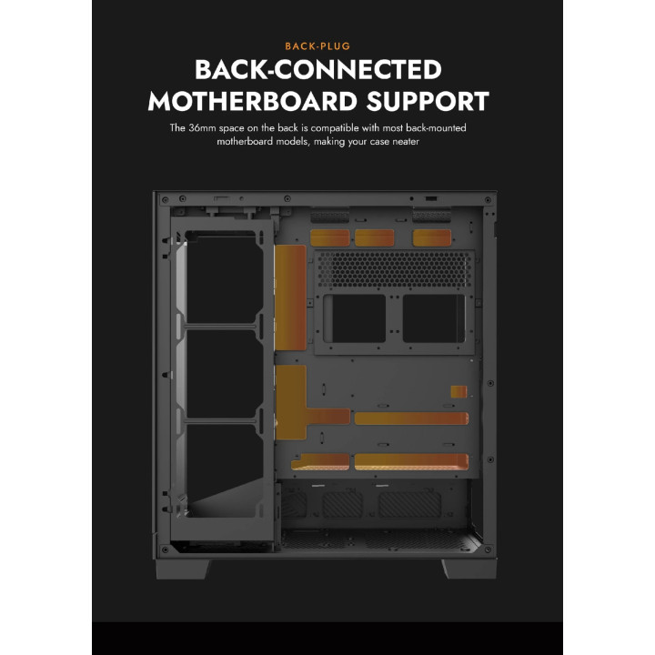 Кутия за компютър Darkflash K430, ATX Middle Tower, 6 x 120mm ARGB вентилатора, USB-C, закалено стъкло, черна - K430-6F-BK - 5