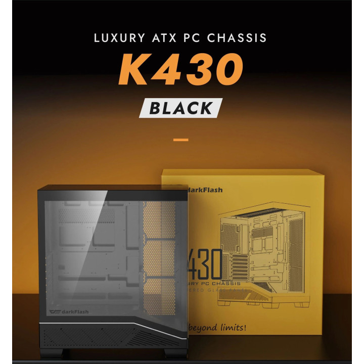 Кутия за компютър Darkflash K430, ATX Middle Tower, 6 x 120mm ARGB вентилатора, USB-C, закалено стъкло, черна - K430-6F-BK - 6