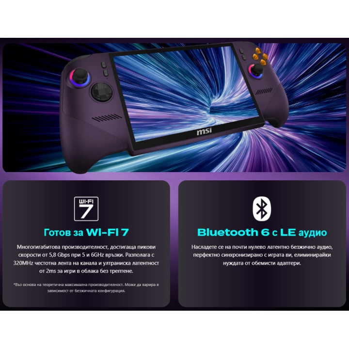 Игрова конзола MSI Claw 8 EX AI+ CG3EM, 8" FHD+ IPS 120Hz VRR, Intel Arc G3 Extreme, Intel Arc B390, 32GB LPDDR5X, 1TB SSD, Wind