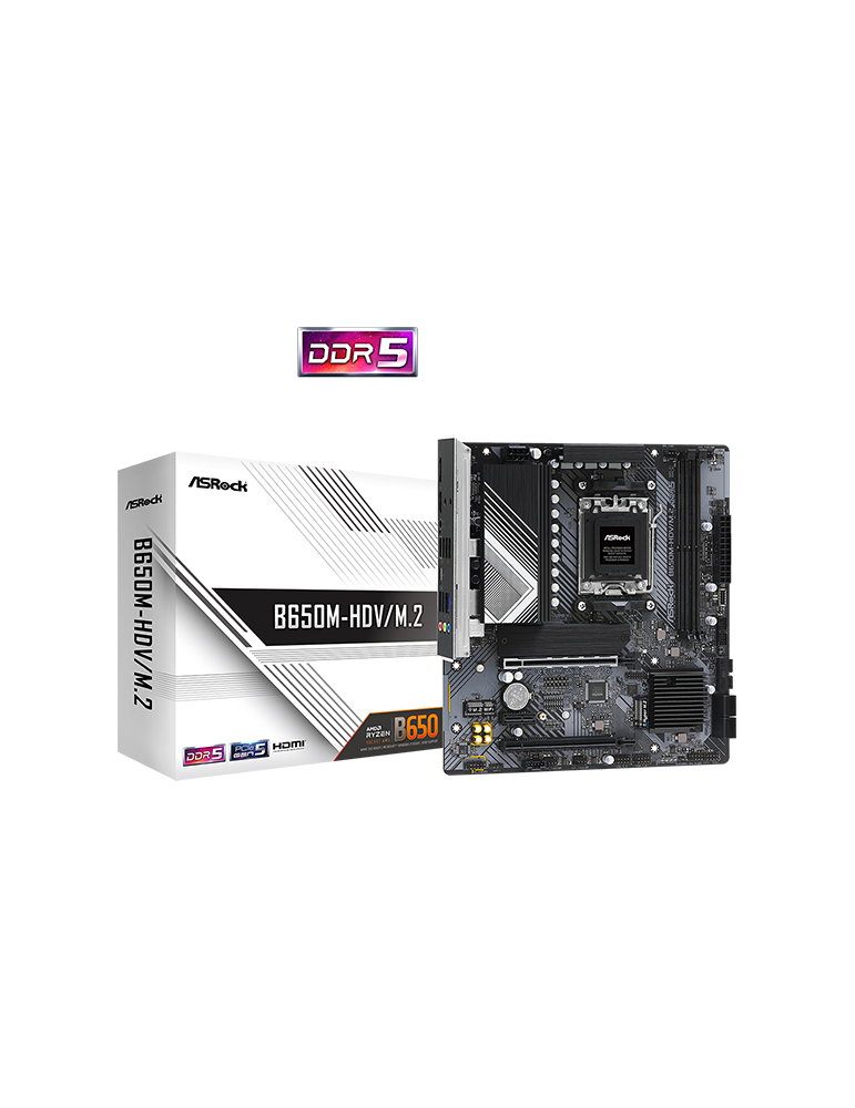 Дънна платка ASROCK B650M-HDV/M2, AM5, 2x DDR5, Hyper M.2(PCIe Gen4x4)