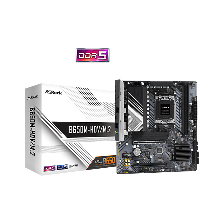 Дънна платка ASROCK B650M-HDV/M2, AM5, 2x DDR5, Hyper M.2(PCIe Gen4x4)