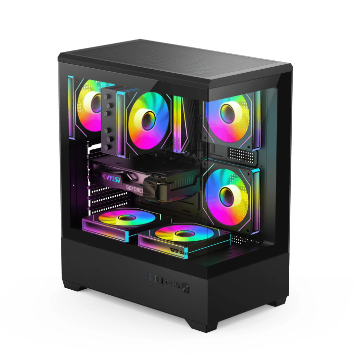 Кутия за компютър Aigo C365, ATX Middle Tower, 3 x 120 mm ARGB вентилатора, Tempered Glass, Черна - C365-3F-BK - 2