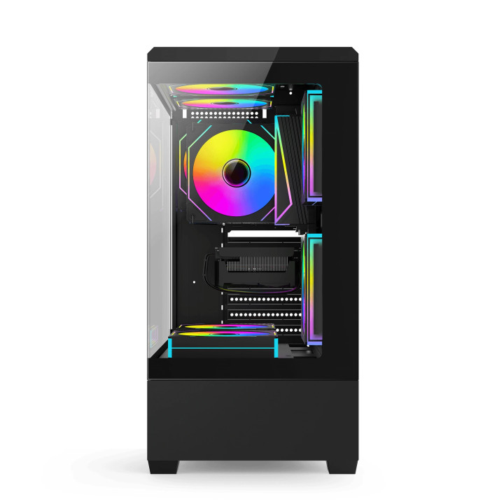 Кутия за компютър Aigo C365, ATX Middle Tower, 3 x 120 mm ARGB вентилатора, Tempered Glass, Черна - C365-3F-BK - 4