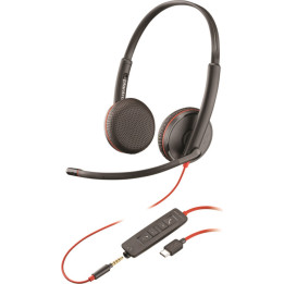 Слушалки с микрофон HP Poly Blackwire 3225, стерео, USB-C, 3.5mm Jack, USB-A адаптер, 2.2 м кабел, черни - 8X229A6 - 1