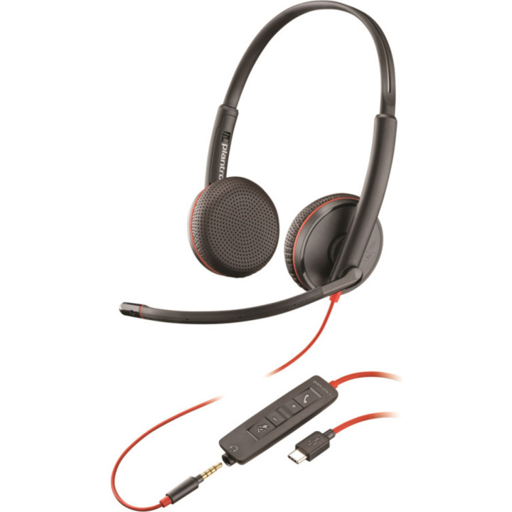 Слушалки с микрофон HP Poly Blackwire 3225, стерео, USB-C, 3.5mm Jack, USB-A адаптер, 2.2 м кабел, черни - 8X229A6 - 1